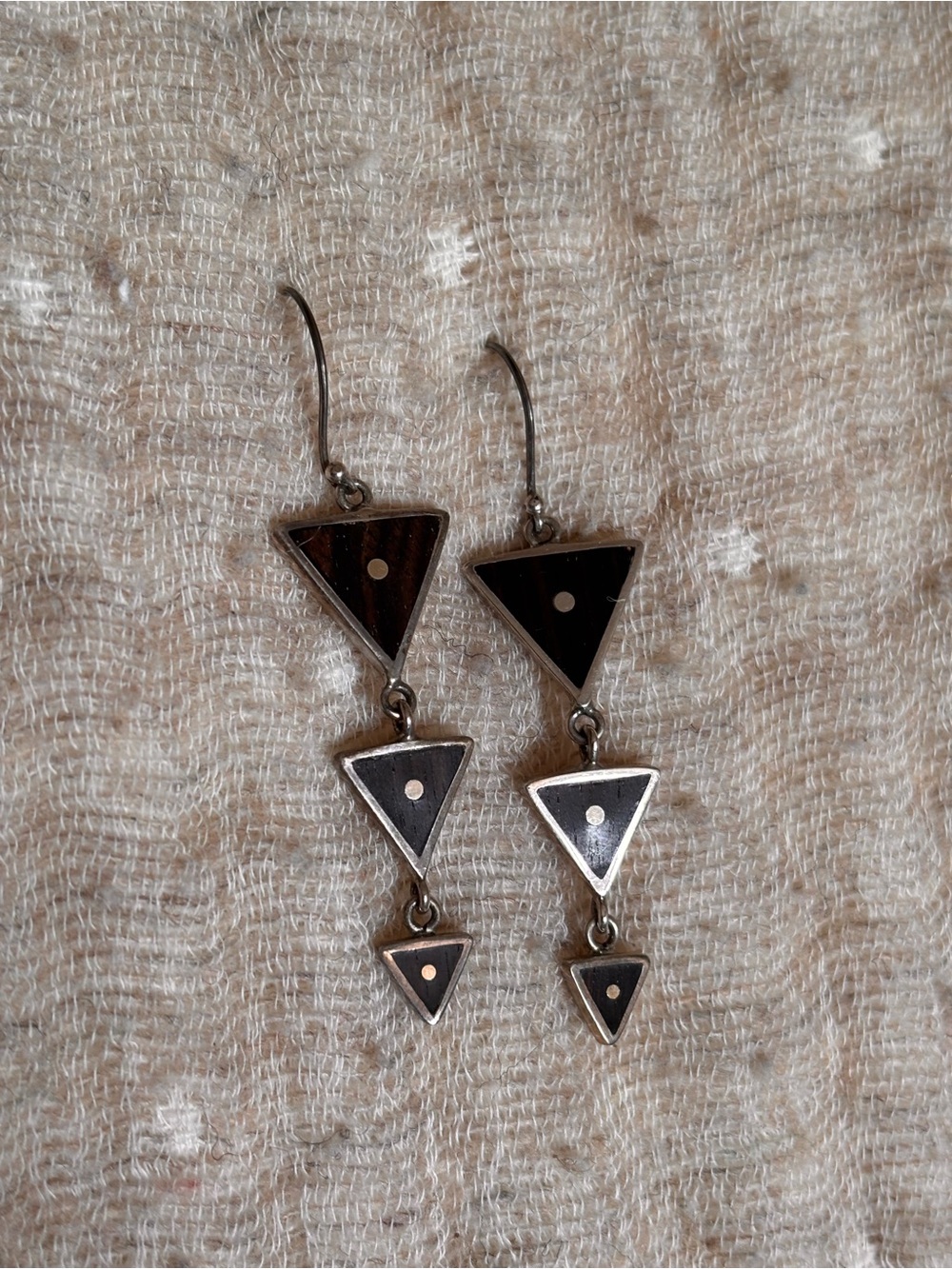 Black Triangle Triple-Drop Earrings - Sterling Silver 925